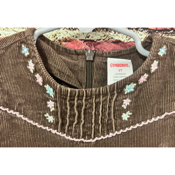 Gymboree Brown Corduroy Sleeveless Dress Girls Size 2T Ruffle - Picture 2 of 4